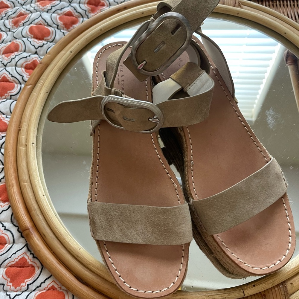 RAG & BONE Ansley Buckle Wedge Espadrille Tan Suede